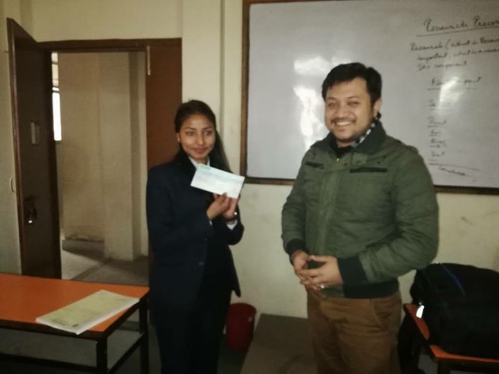 1591900249 845 Scholarship distribution to Sujita poudel college topper of BSW II