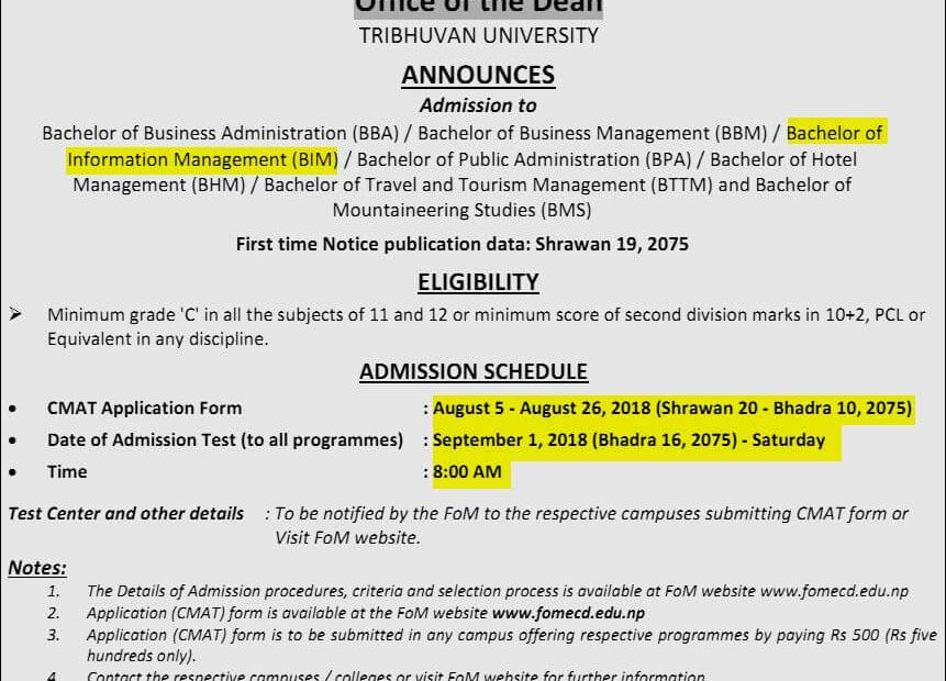 Faculty Of Management Office Of Dean Announces Admission Open For