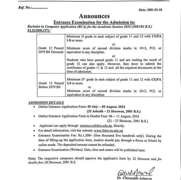 bca admission 2081