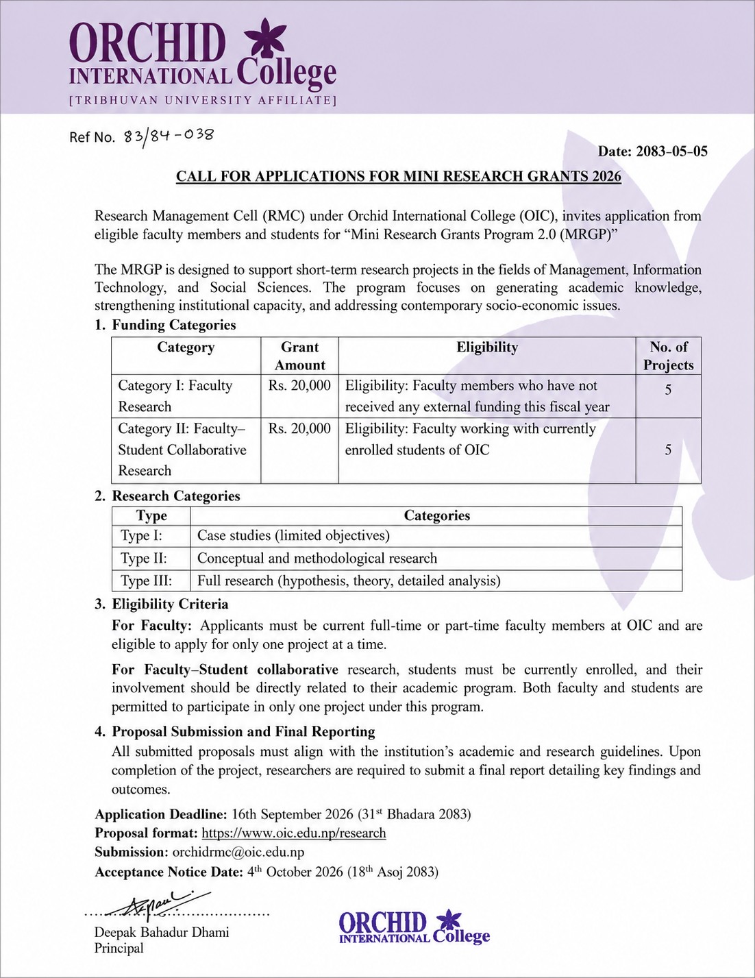 CALL FOR APPLICATIONS FOR MINI RESEARCH GRANTS 2026